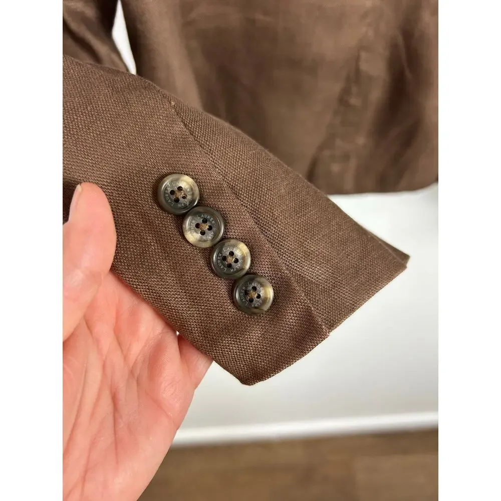 Ralph Lauren Chocolate Brown 100% Linen Blazer Women's Size 6